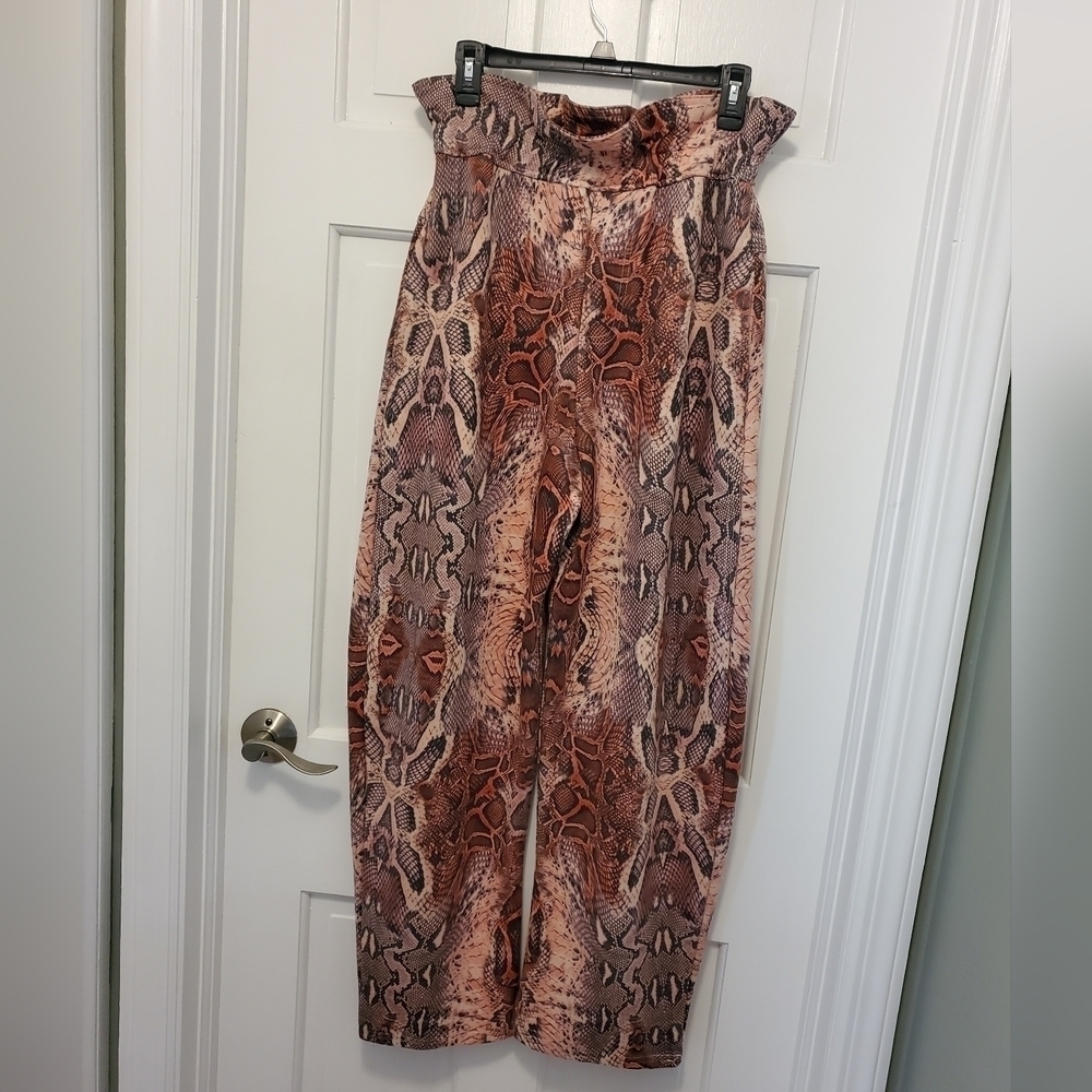 House of Sunny Vol 11 Snakeprint Trouser Pants Size 8, Pink, Paperbag Style